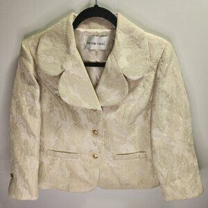 Victor Costa Cream Floral Design Dress - Size 10